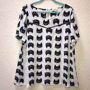 Meraki Black and White Cat Print Blouse